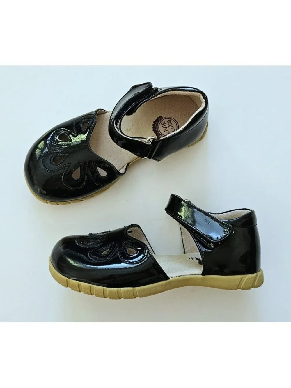 Livie and & Luca 11 Toddler Petals Black Patent Mary Janes Shoes